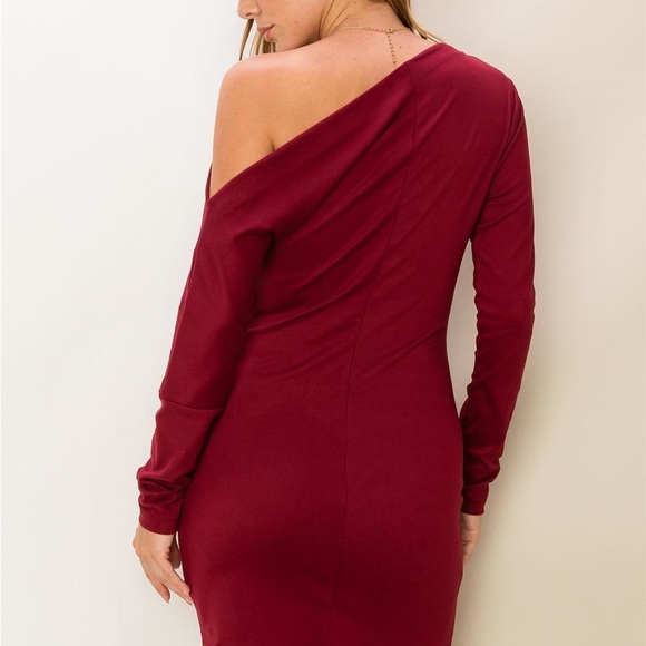 Burgundy Wine Off the Shoulder Long Sleeve Faux Suede Mini NWT - Picture 6 of 11